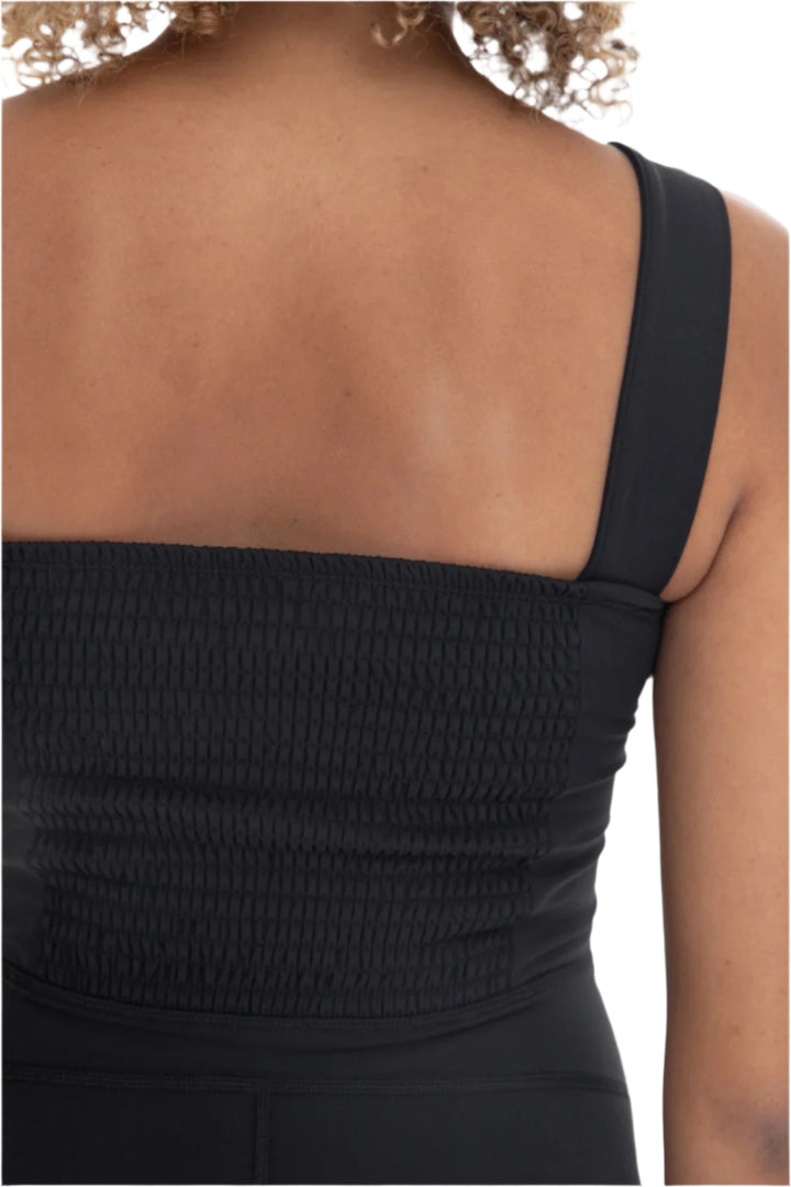 Mono B Venice Paneled Waist Short Unitard - Black - Rear Back View