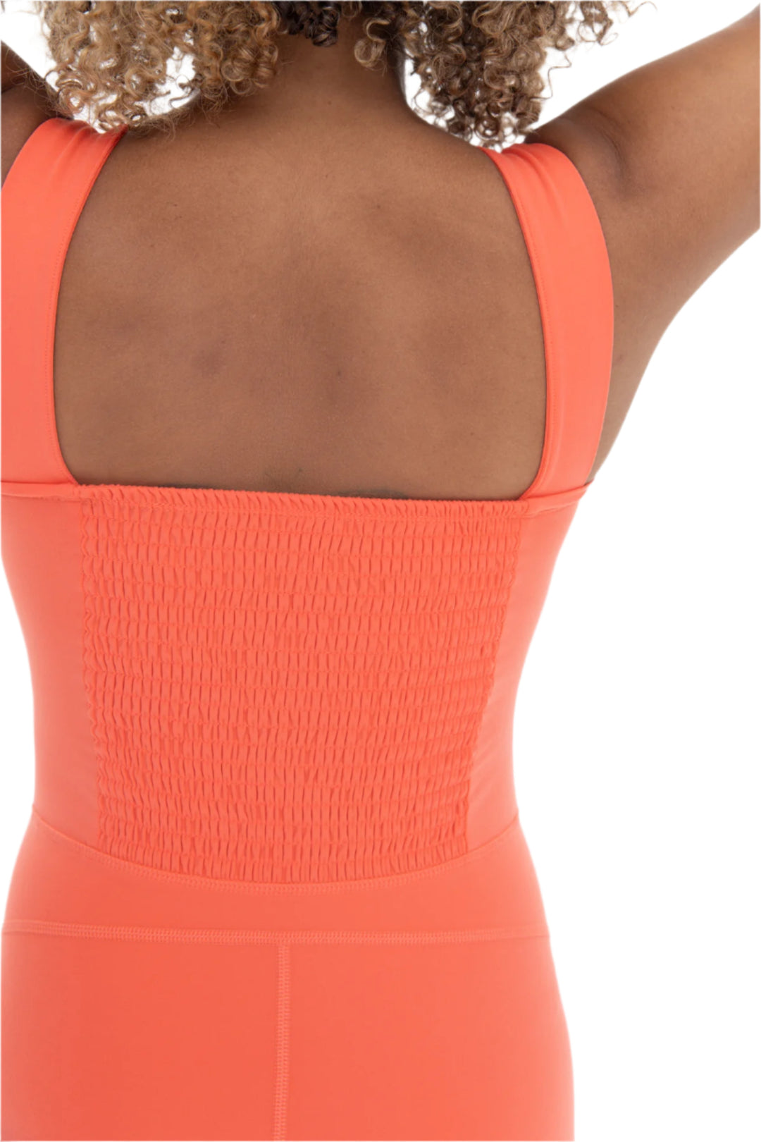 Mono B Venice Paneled Waist Short Unitard - Hot Coral - Rear Back View