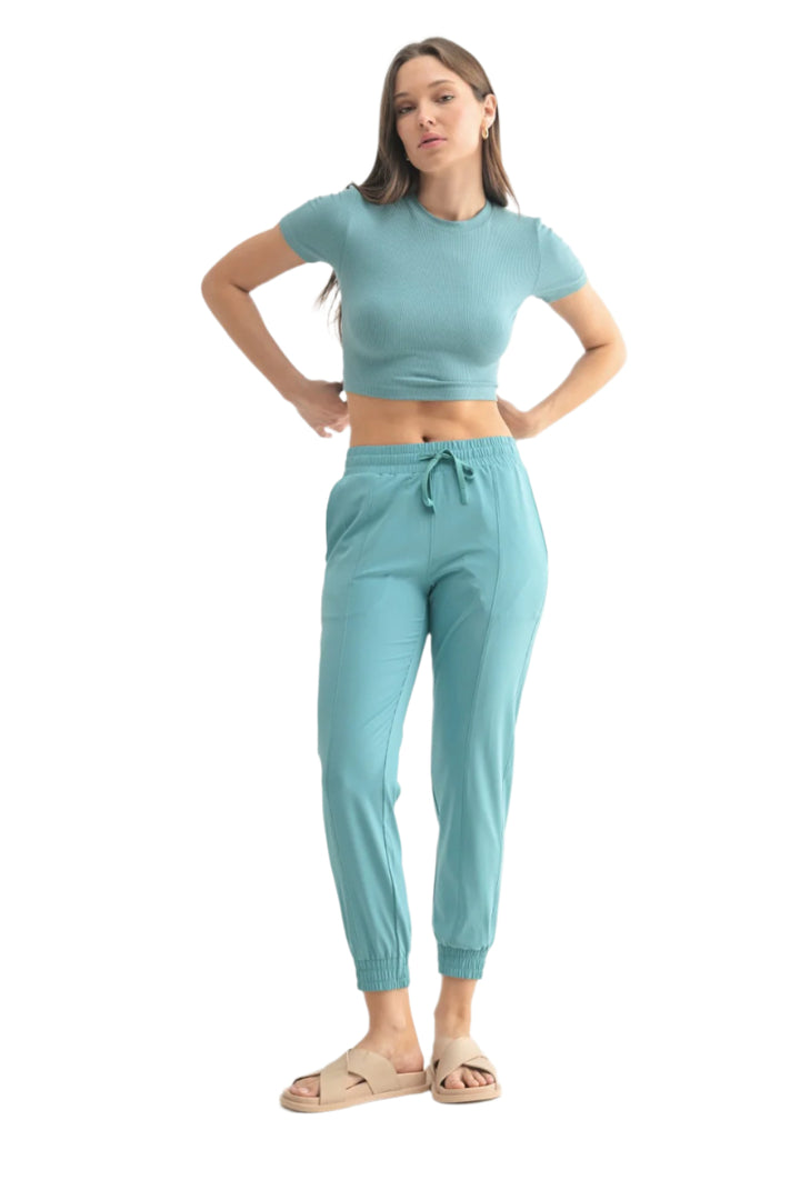 Mono B Essential Athleisure Joggers - Grey Teal - Front Full View