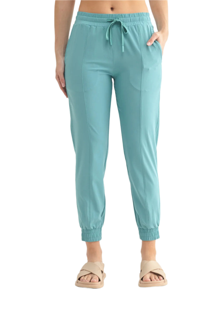 Mono B Essential Athleisure Joggers - Grey Teal - Front View