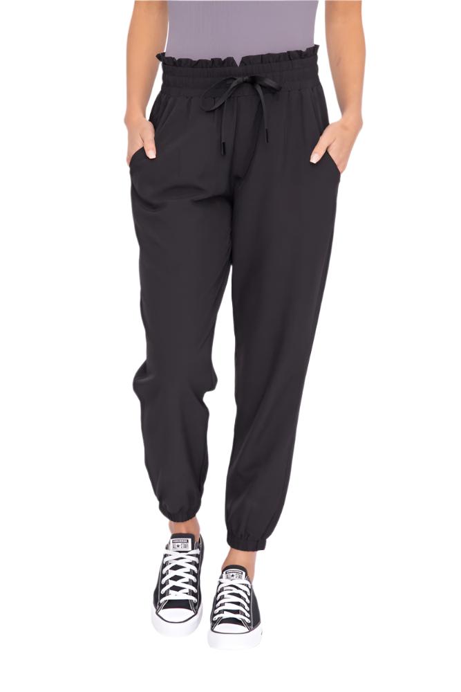 Mono B Cuffed Essential High Waist Joggers - Black - Front View