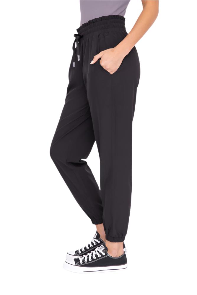 Mono B Cuffed Essential High Waist Joggers - Black - Side View