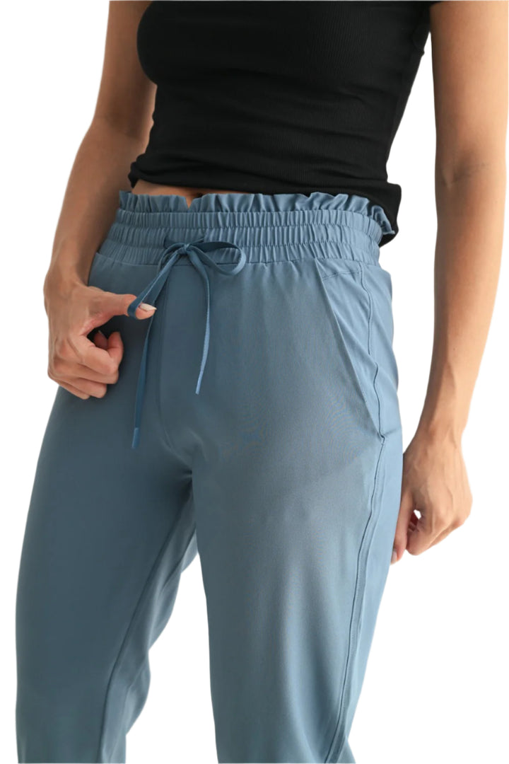 Mono B Cuffed Essential High Waist Joggers - Blue - Side Rear View