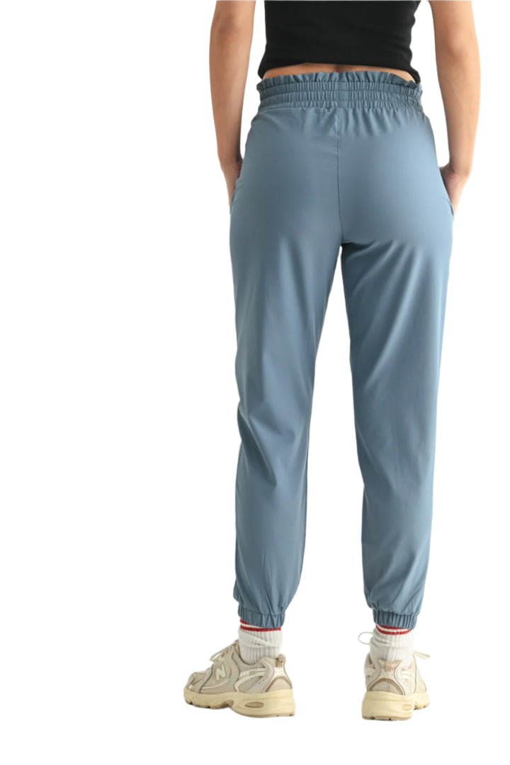 Mono B Cuffed Essential High Waist Joggers - Blue - Back View