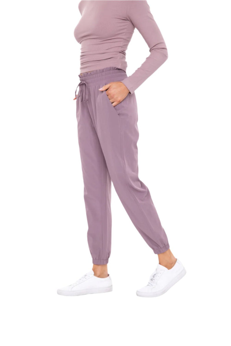 Mono B Cuffed Essential High Waist Joggers - Mauve - Side View