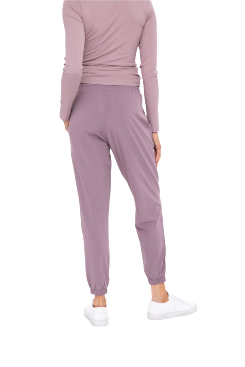 Mono B Cuffed Essential High Waist Joggers - Mauve - Back View