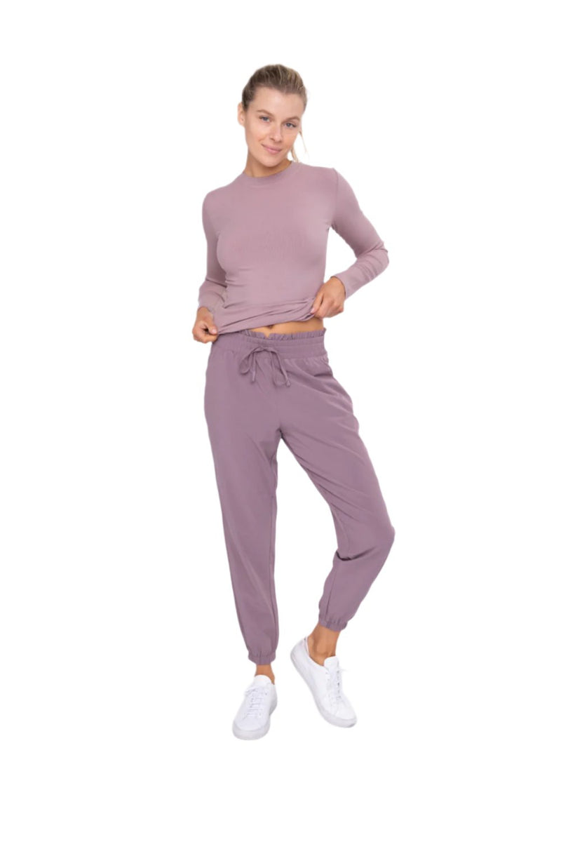 Mono B Cuffed Essential High Waist Joggers - Mauve - Front Full View