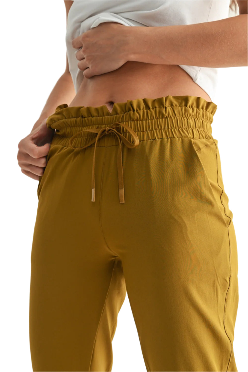 Mono B Cuffed Essential High Waist Joggers - Pea Soup - Rear View