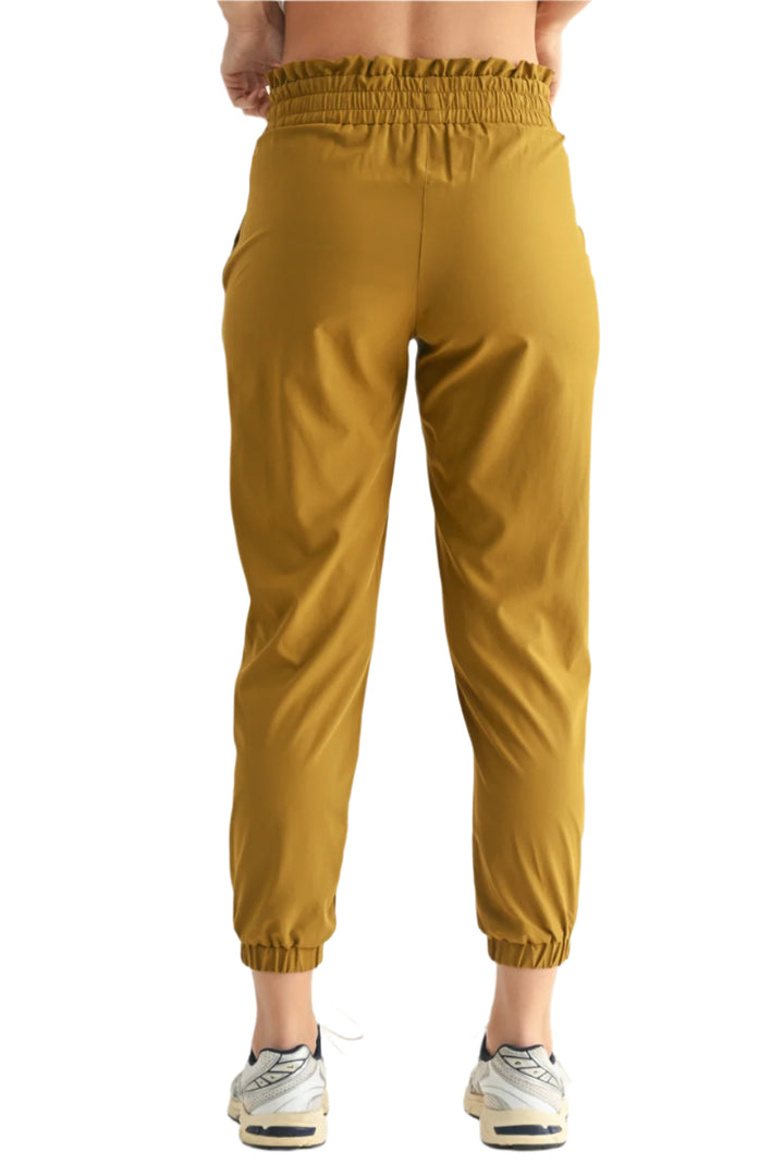 Mono B Cuffed Essential High Waist Joggers - Pea Soup - Back View