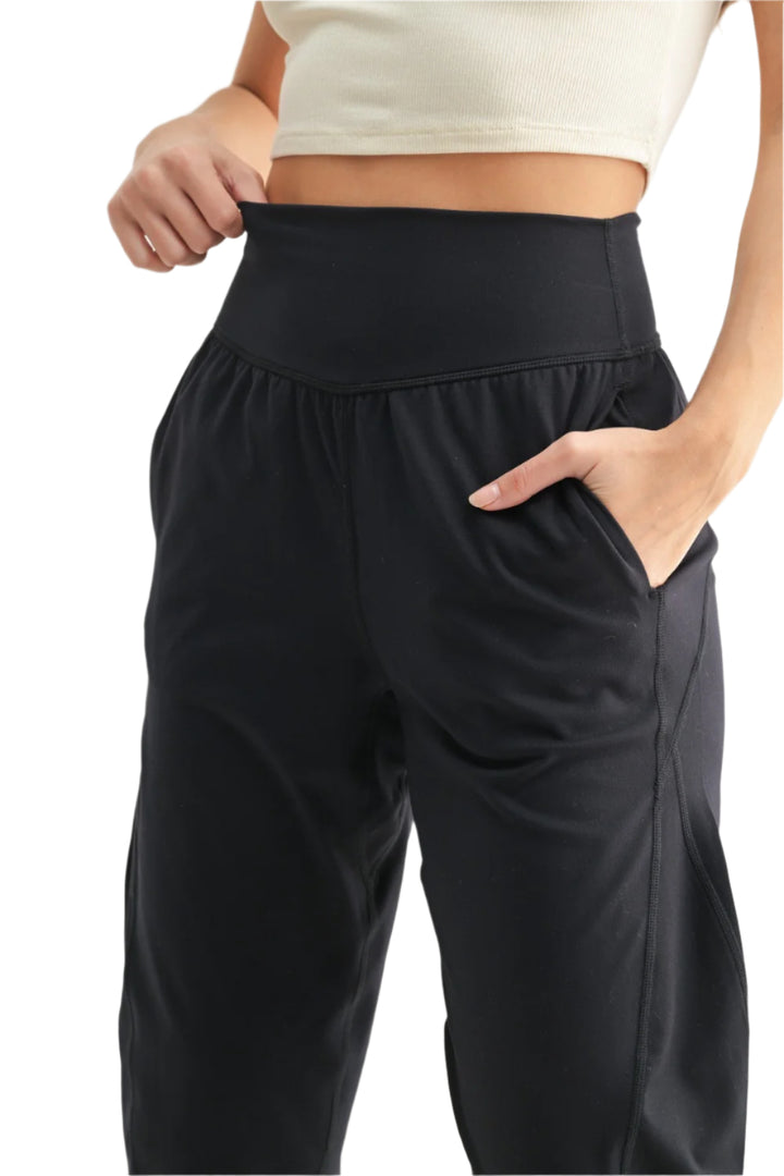 Mono B Venice Flow Barrel Active Pants - Black - Front Rear View