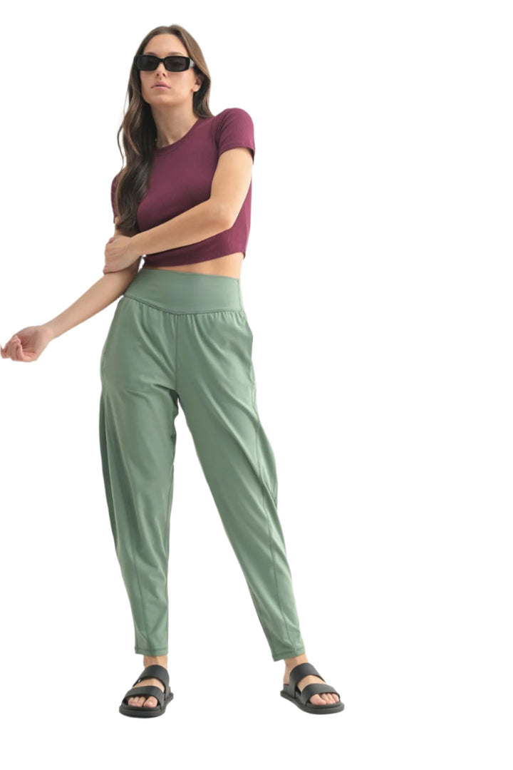 Mono B Venice Flow Barrel Active Pants - Moss - Front Full View