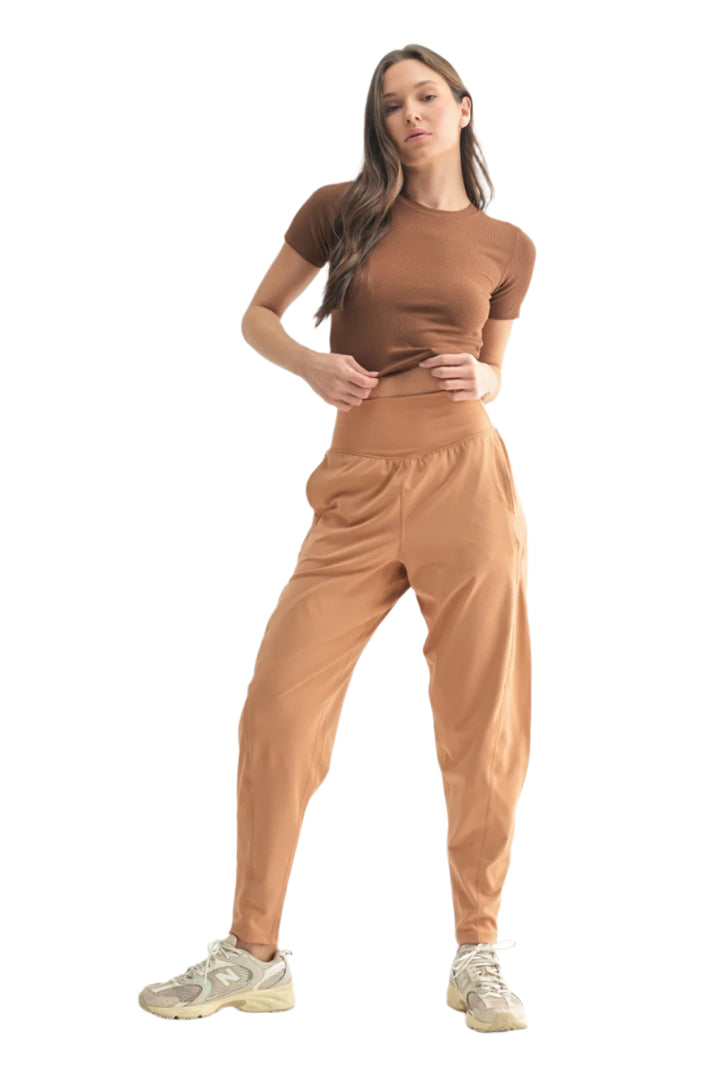 Mono B Venice Flow Barrel Active Pants - Toasted Almond - Front Full View