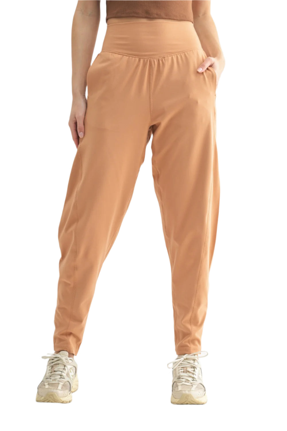 Mono B Venice Flow Barrel Active Pants - Toasted Almond - Front View