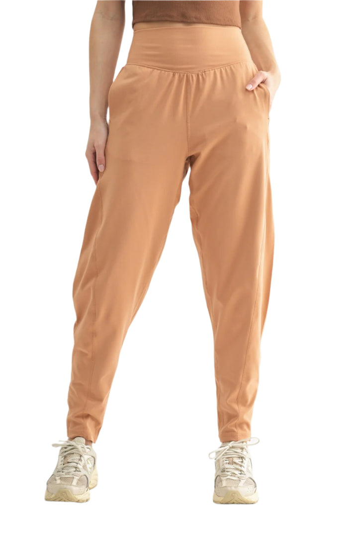 Mono B Venice Flow Barrel Active Pants - Toasted Almond - Front View