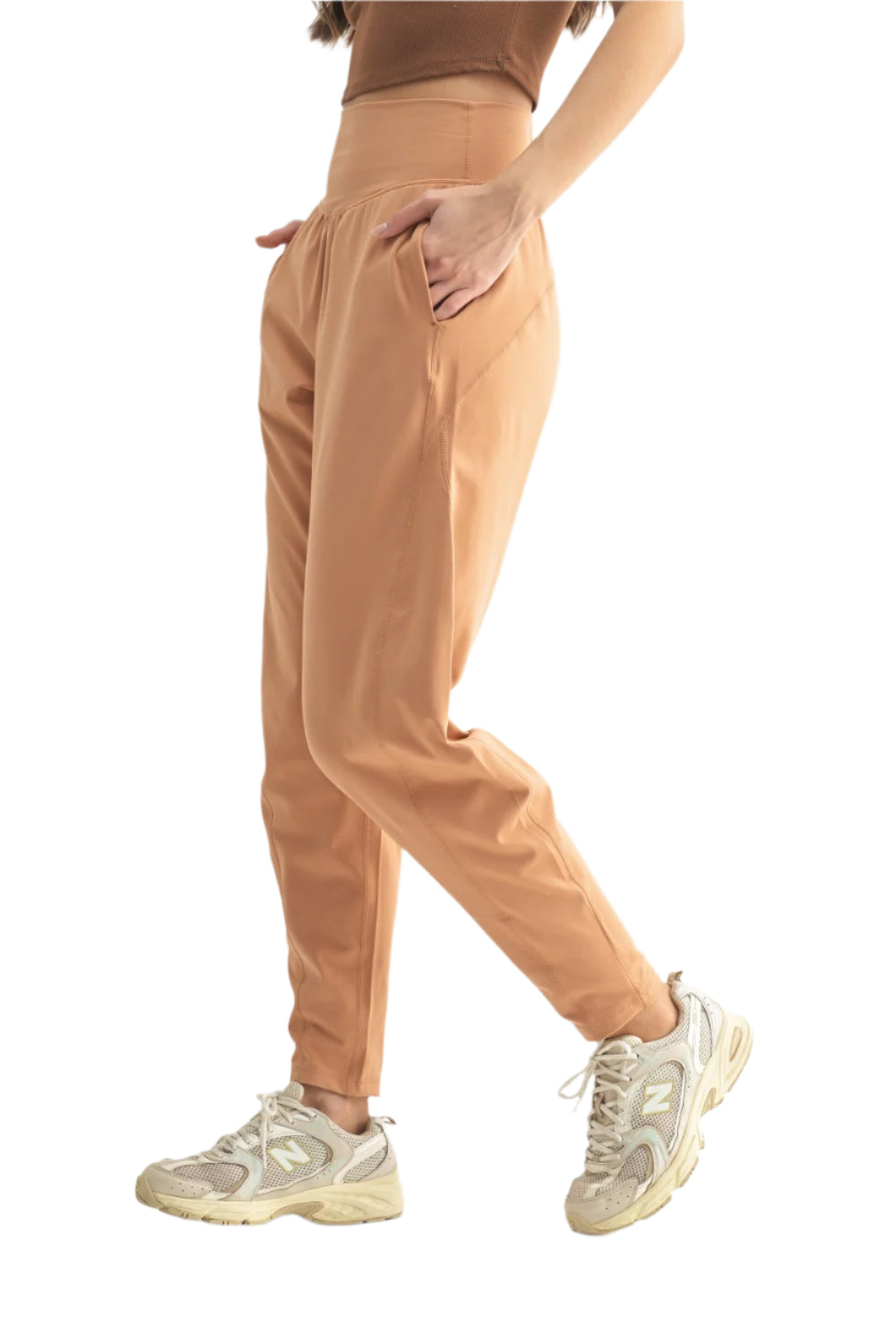 Mono B Venice Flow Barrel Active Pants - Toasted Almond - Side View