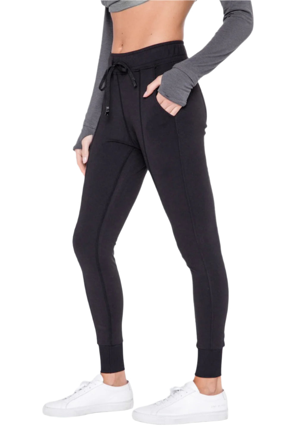 Mono B Sweetheart No Front Seam High Waist Pocket Leggings - Black - Side View