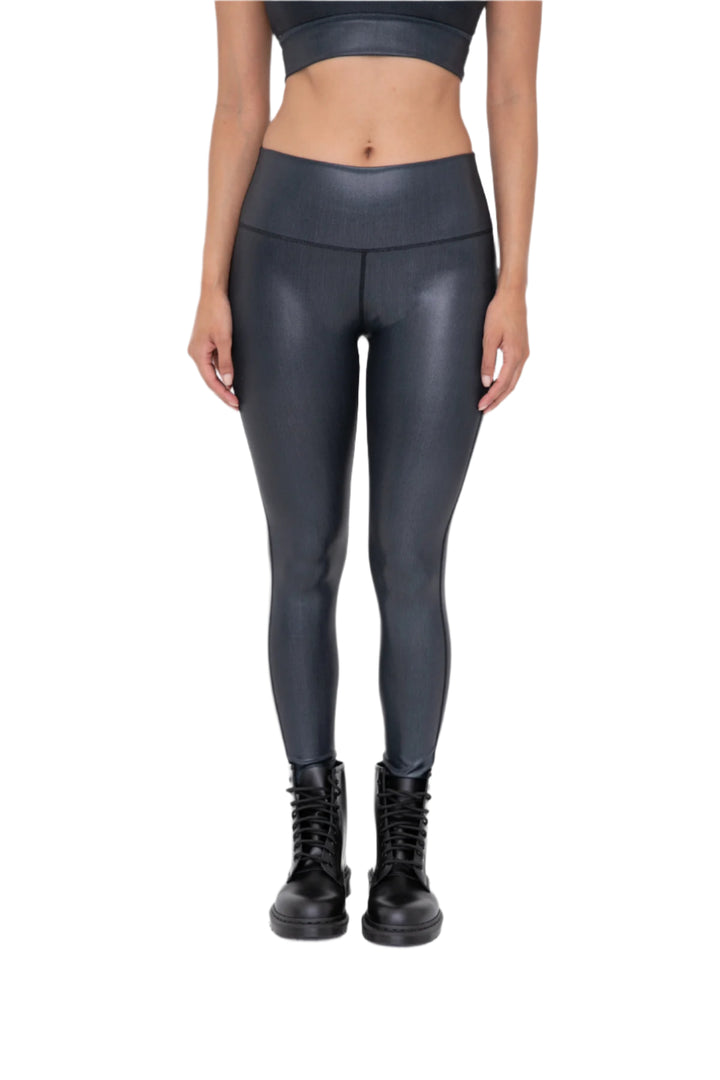 Mono B Iridescent Holo Foil High-Waisted Leggings - Black Foil - Front View