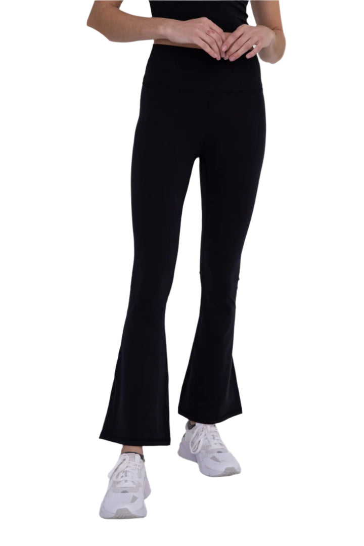 Mono B High Waist Flared Legging APH-B0863 - Black - Front View