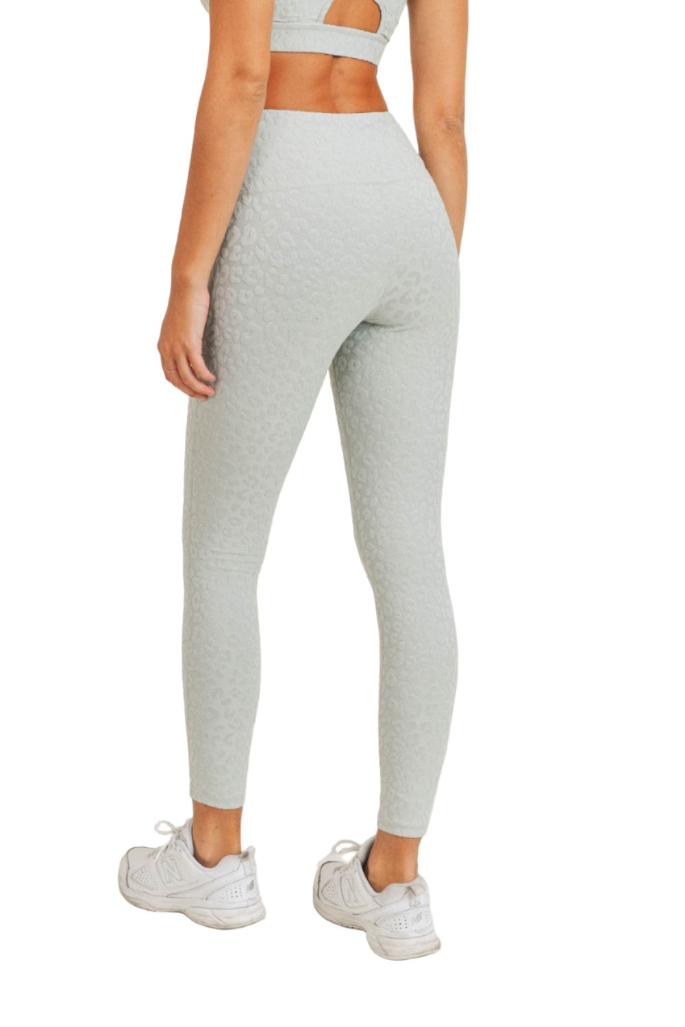 Mono B Leopard Jacquard High-Waist Leggings APH8029and Plus - Mist- Back Side View