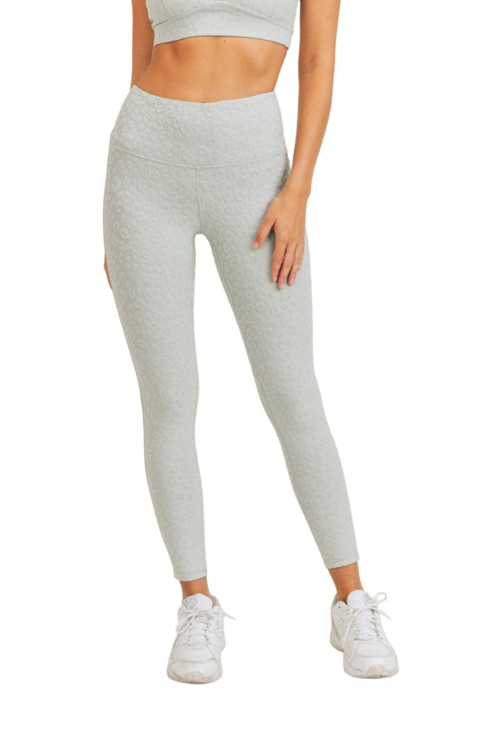 Mono B Leopard Jacquard High-Waist Leggings APH8029and Plus - Mist- Front View