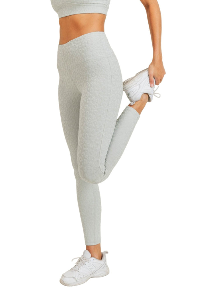 Mono B Leopard Jacquard High-Waist Leggings APH8029and Plus - Mist- Rear View