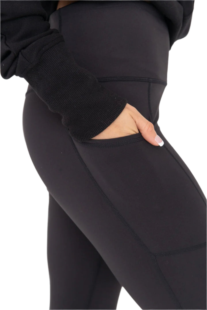Mono B Sweetheart No Front Seam High Waist Pocket Leggings - Black - Side Rear View
