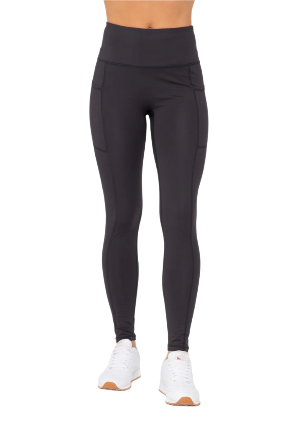 Mono B Sweetheart No Front Seam High Waist Pocket Leggings - Black - Front View
