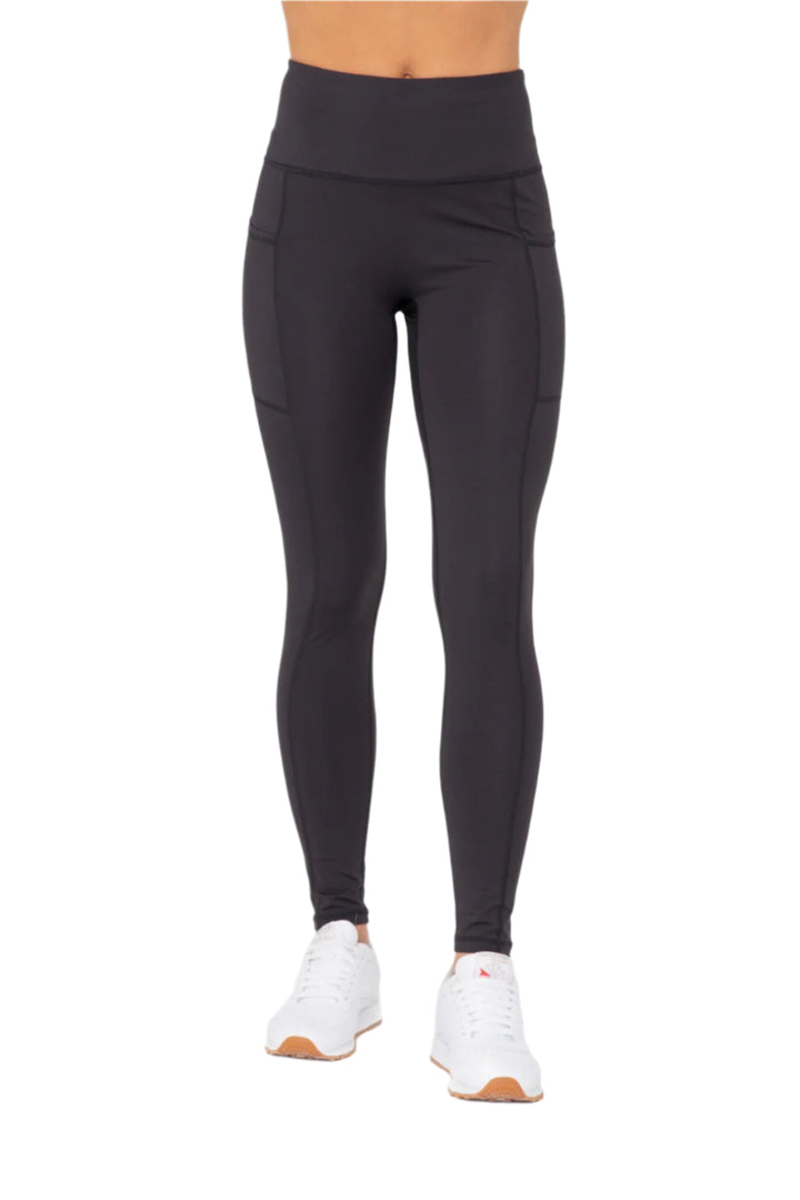 Mono B Sweetheart No Front Seam High Waist Pocket Leggings - Black - Front View