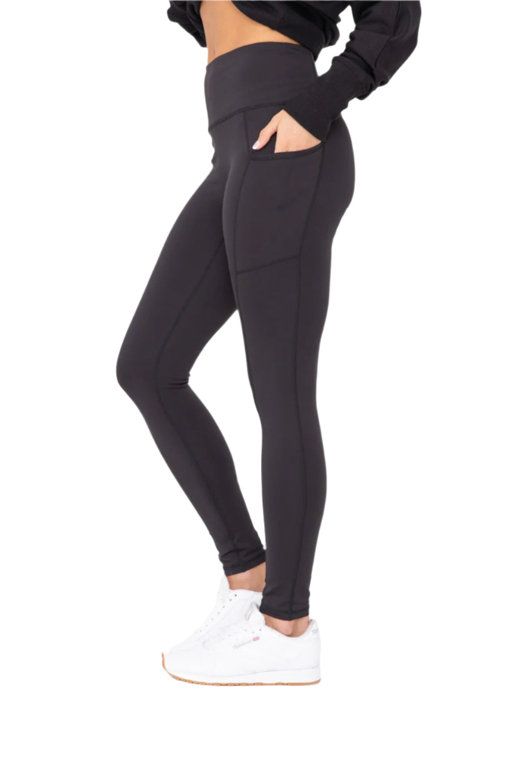 Mono B Sweetheart No Front Seam High Waist Pocket Leggings - Black - Side View
