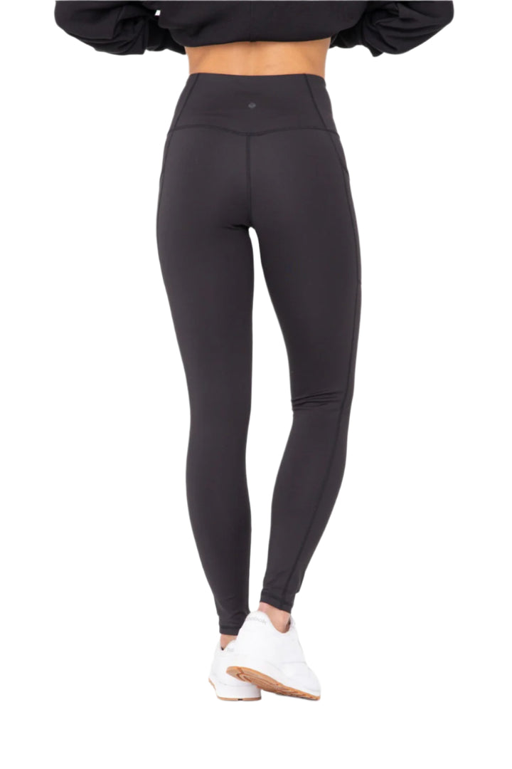 Mono B Sweetheart No Front Seam High Waist Pocket Leggings - Black - Back View