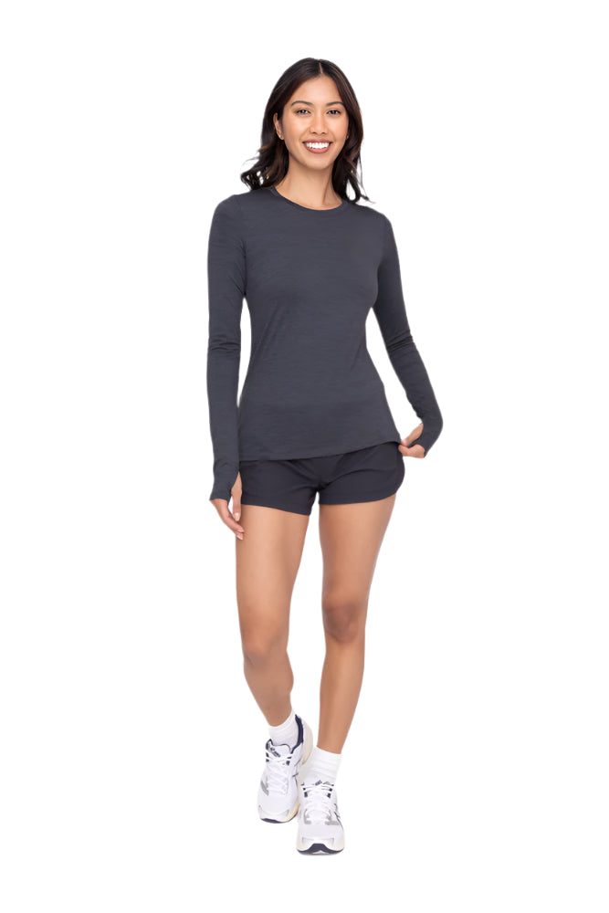 Mono B Active Long Sleeve Pull Over with Thumb Hole - Black - Front Full View