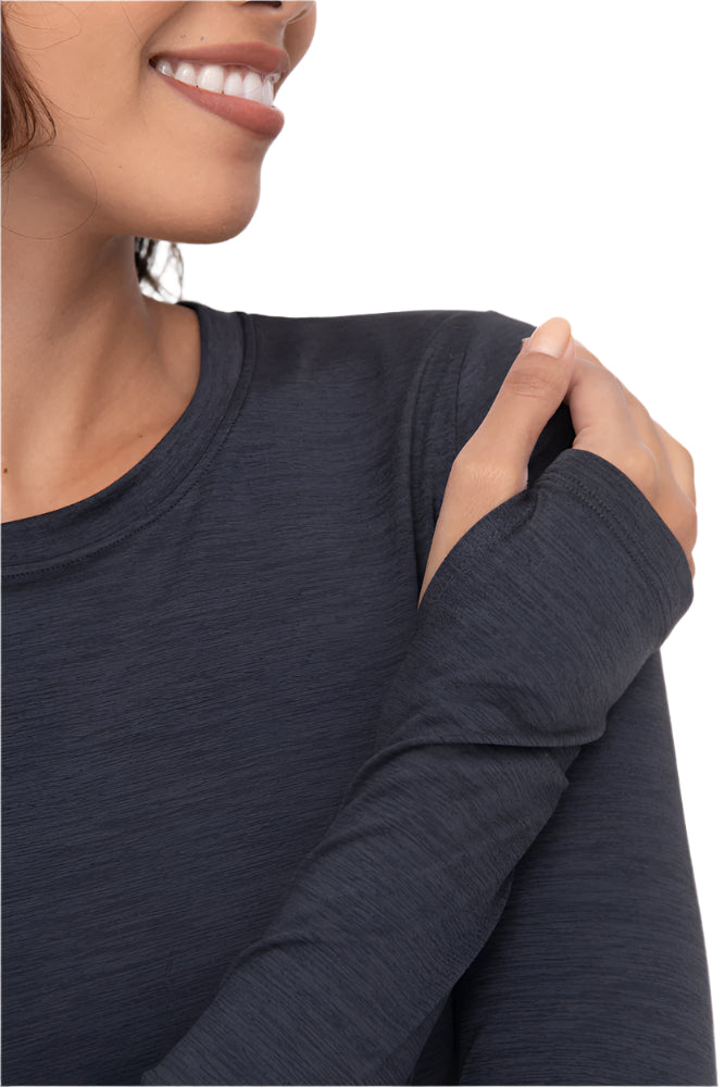 Mono B Active Long Sleeve Pull Over with Thumb Hole - Black - Rear View