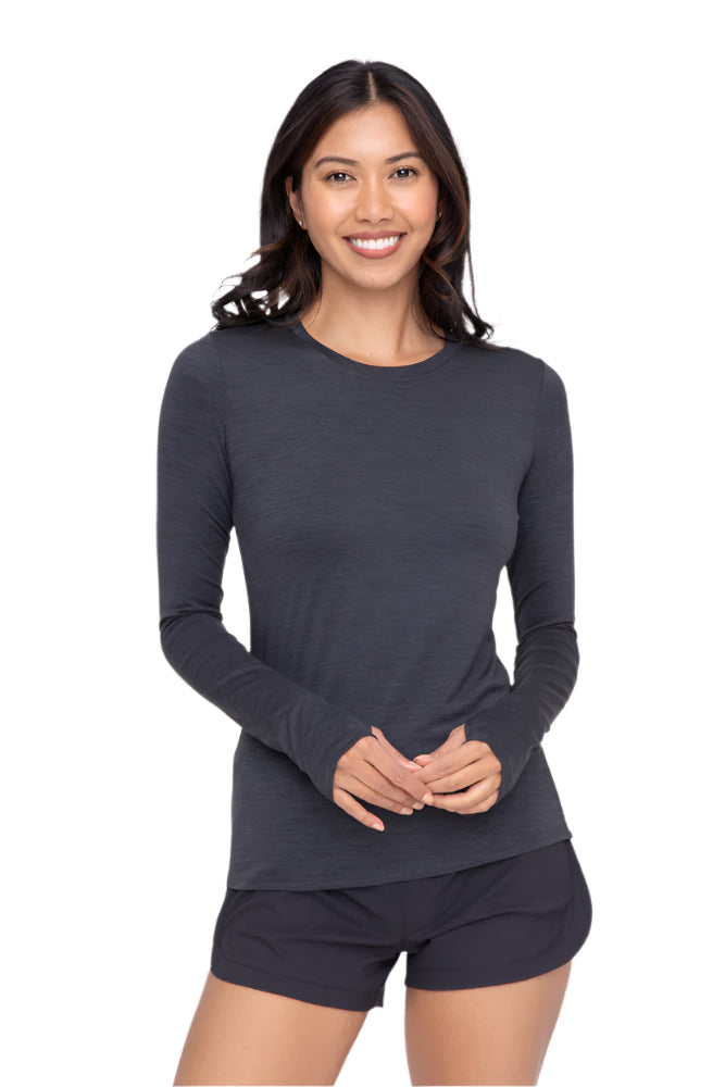 Mono B Active Long Sleeve Pull Over with Thumb Hole - Black - Front View