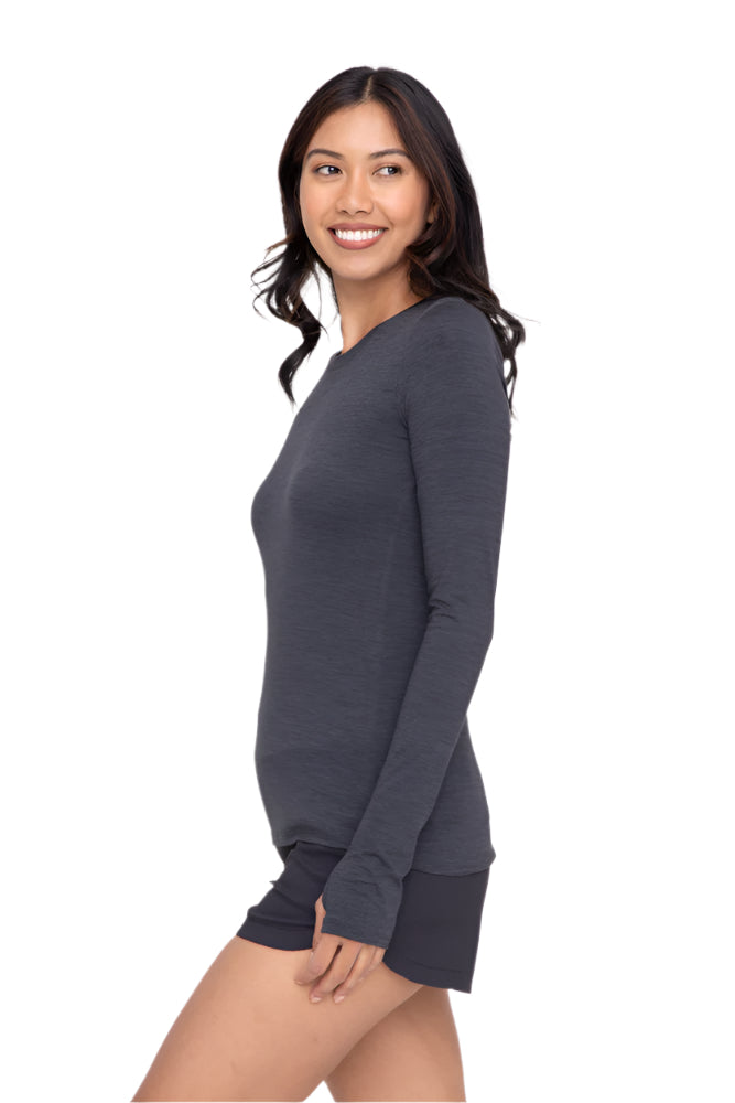 Mono B Active Long Sleeve Pull Over with Thumb Hole - Black - Side View