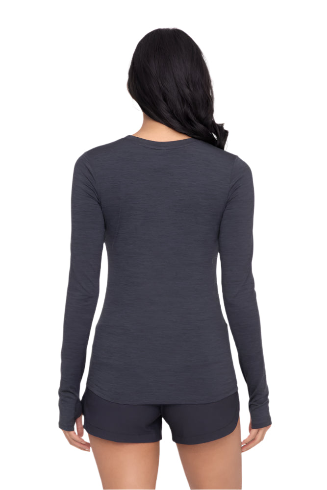 Mono B Active Long Sleeve Pull Over with Thumb Hole - Black - Back View