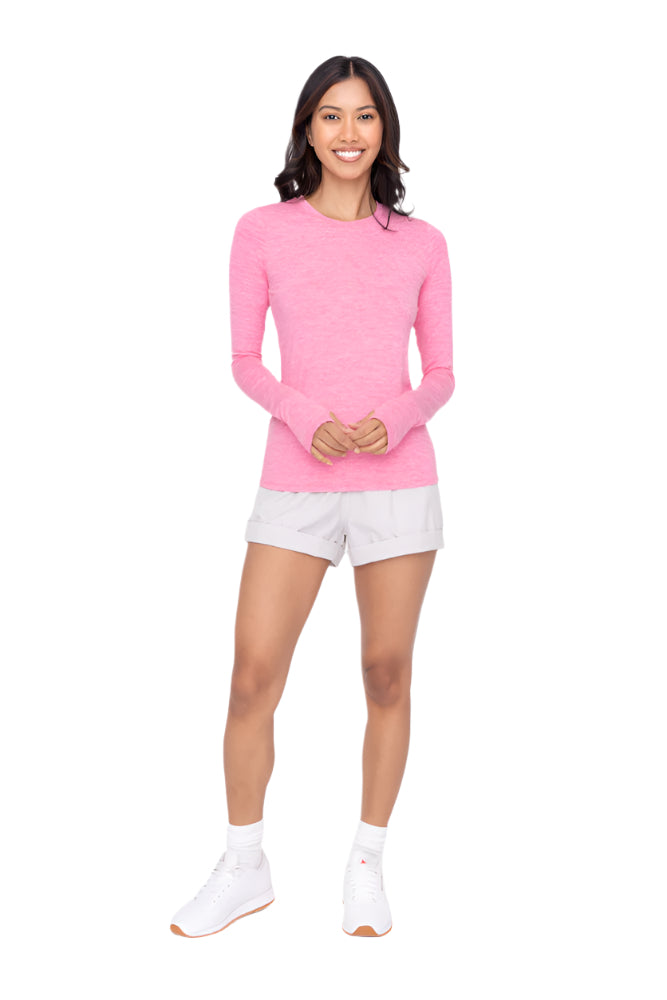Mono B Active Long Sleeve Pull Over with Thumb Hole - Pink - Front Full View