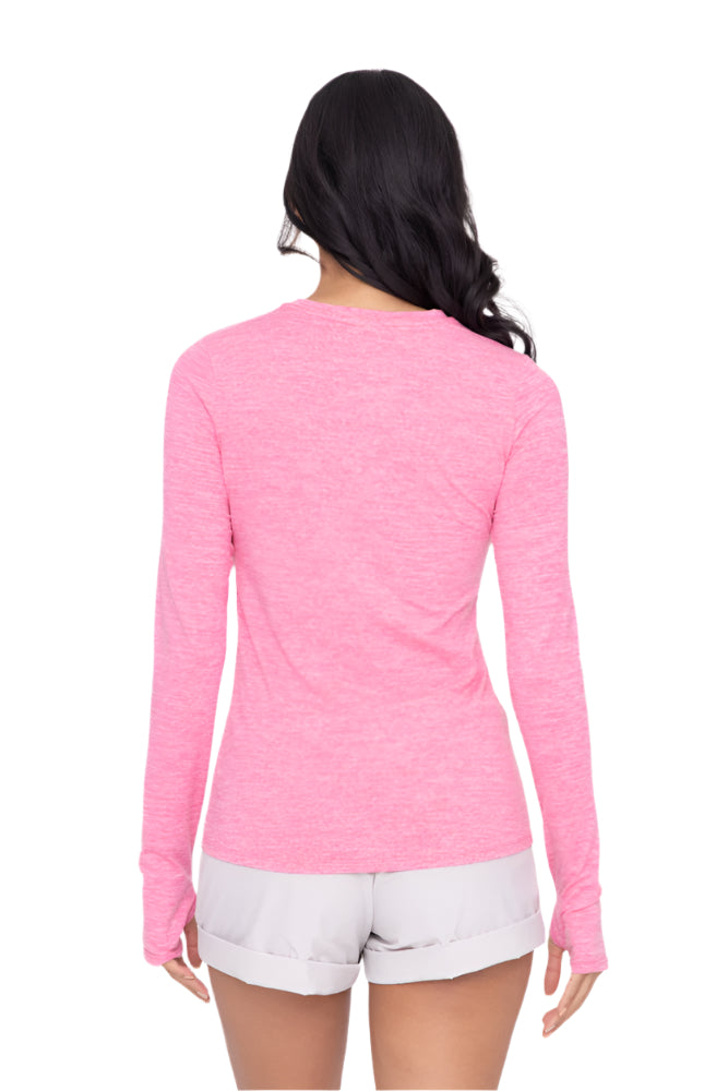 Mono B Active Long Sleeve Pull Over with Thumb Hole - Pink - Back View