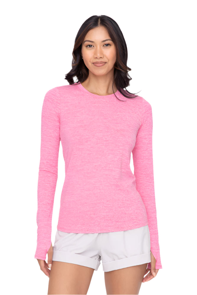 Mono B Active Long Sleeve Pull Over with Thumb Hole - Pink - Front View