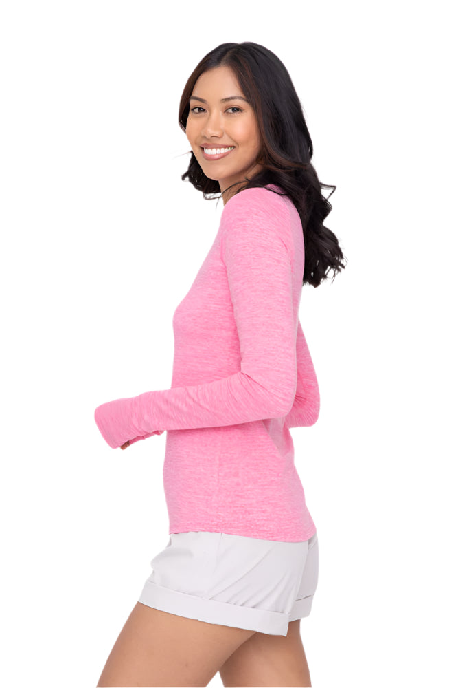 Mono B Active Long Sleeve Pull Over with Thumb Hole - Pink - Side View