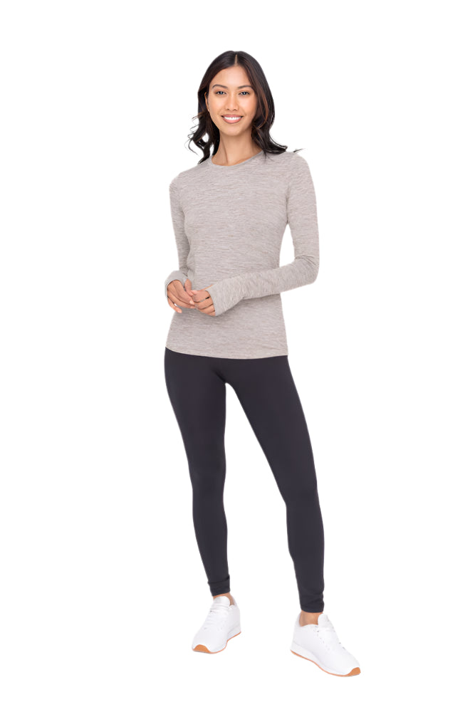 Mono B Active Long Sleeve Pull Over with Thumb Hole - Warm Grey - Front Full View