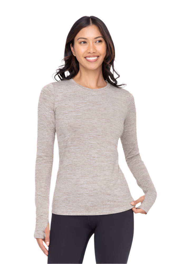 Mono B Active Long Sleeve Pull Over with Thumb Hole - Warm Grey - Front View