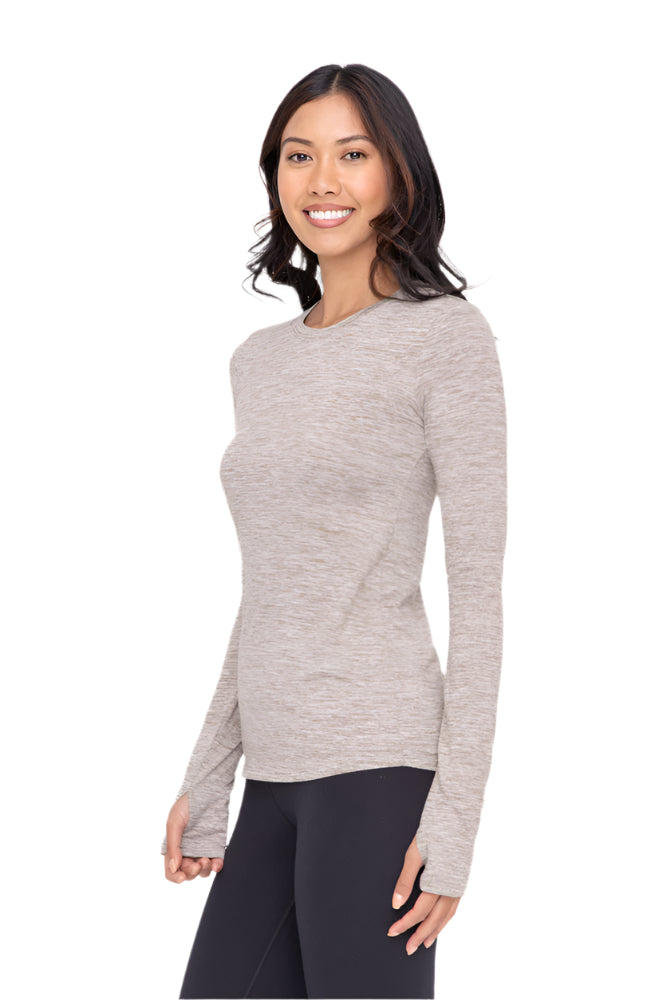 Mono B Active Long Sleeve Pull Over with Thumb Hole - Warm Grey - Side View