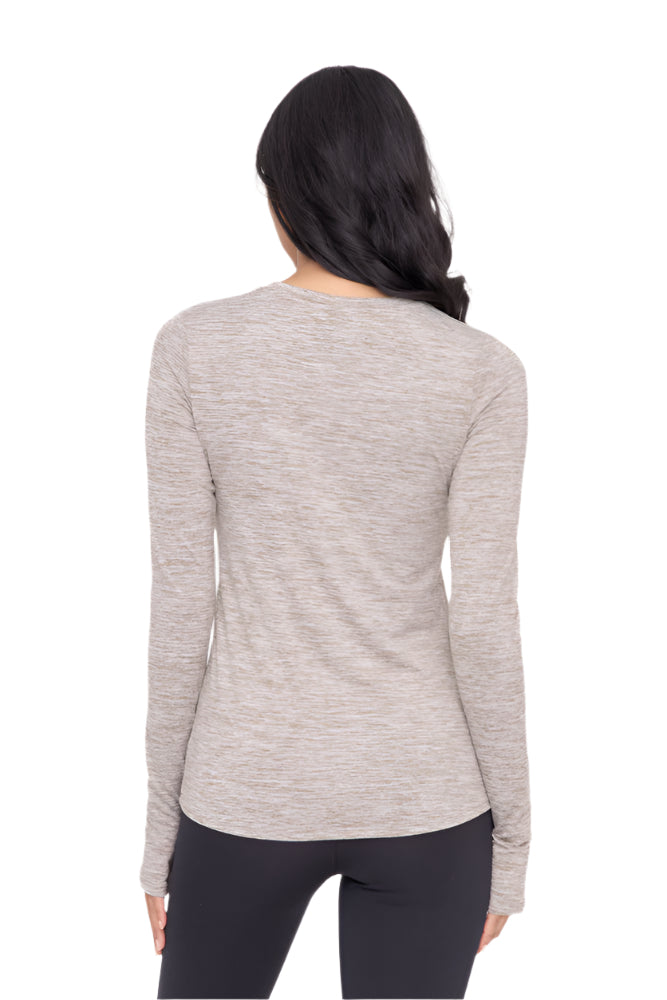Mono B Active Long Sleeve Pull Over with Thumb Hole - Warm Grey - Back View