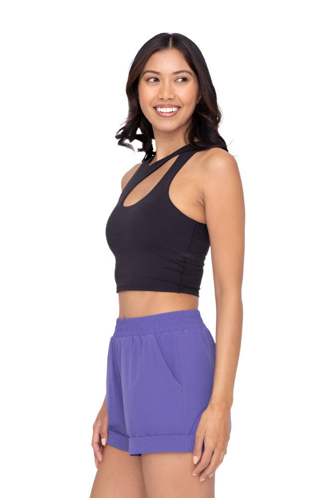 Mono B Venice Cut Cropped Bra Top AT6381 - Black - Side View