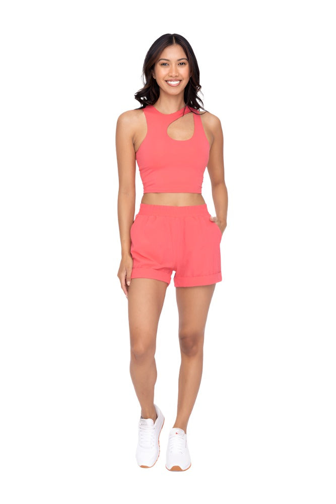 Mono B High Waist Cuffed Casual Shorts AP-A1230 - Paradise Pink - Front Full View