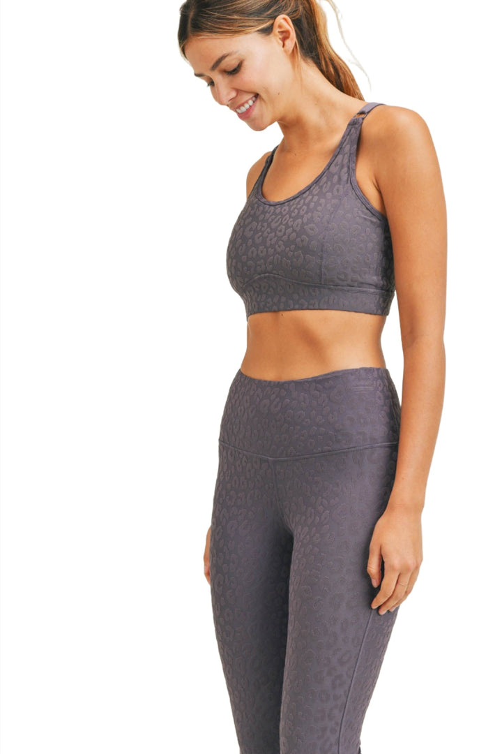 Mono B Leopard Jacquard TACTEL® Sports Bra AT8031 and Plus - Arcane - Front Side View