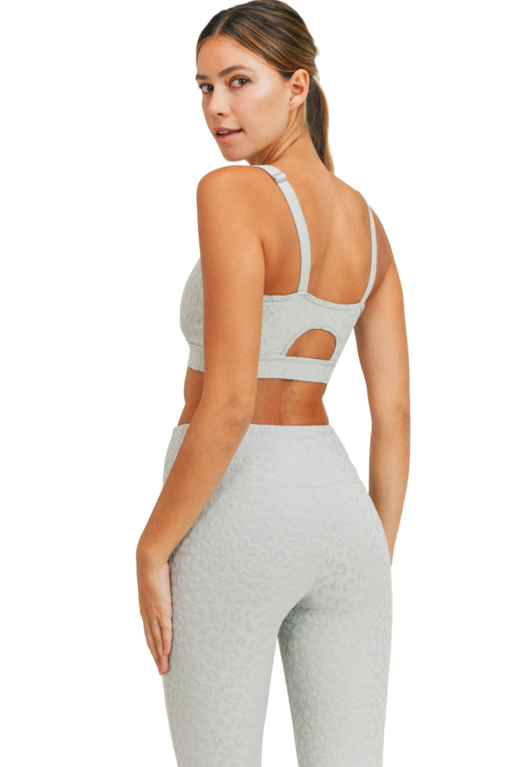 Mono B Leopard Jacquard TACTEL® Sports Bra AT8031 and Plus - Mist - Back Side View