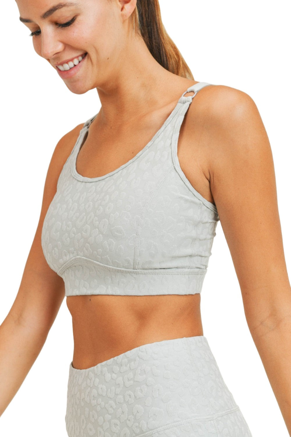 Mono B Leopard Jacquard TACTEL® Sports Bra AT8031 and Plus - Mist - Side View