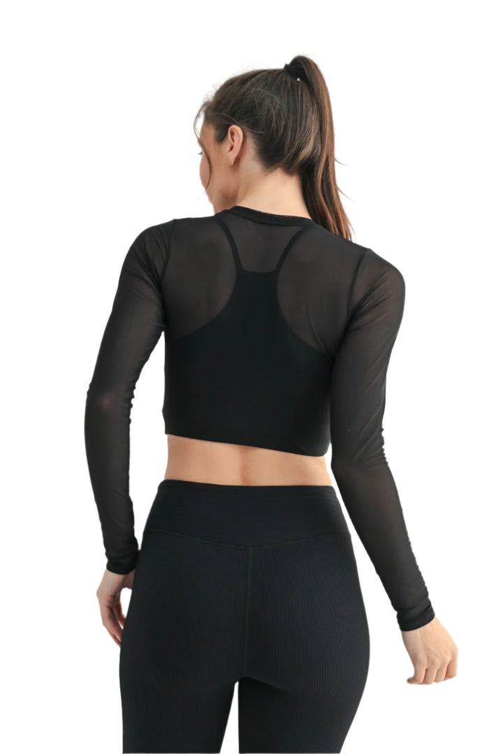 Mono B Sheer Mesh Long Sleeve Crop Top with Bra Liner ATR7302