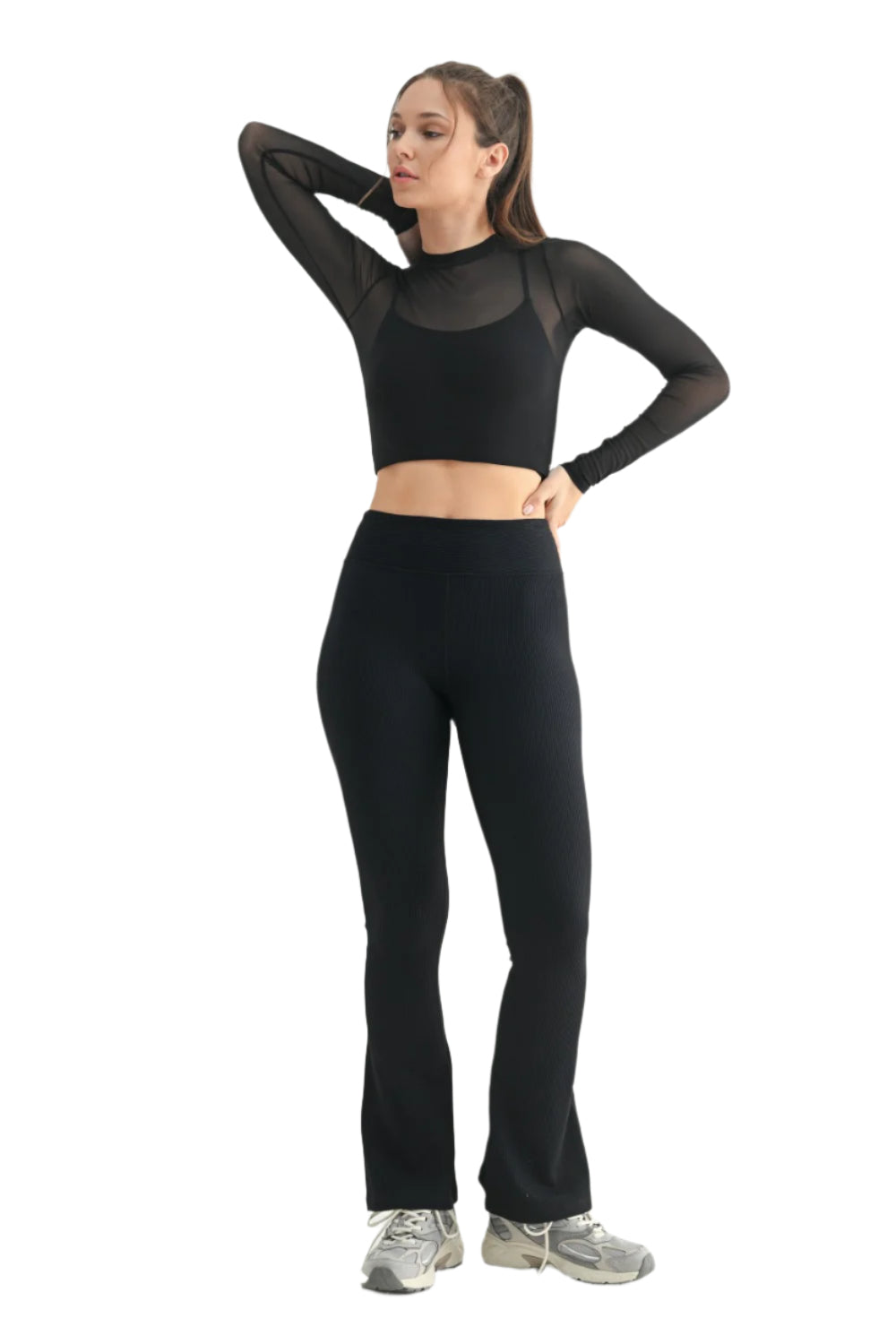 Mono B Sheer Mesh Long Sleeve Crop Top with Bra Liner ATR7302